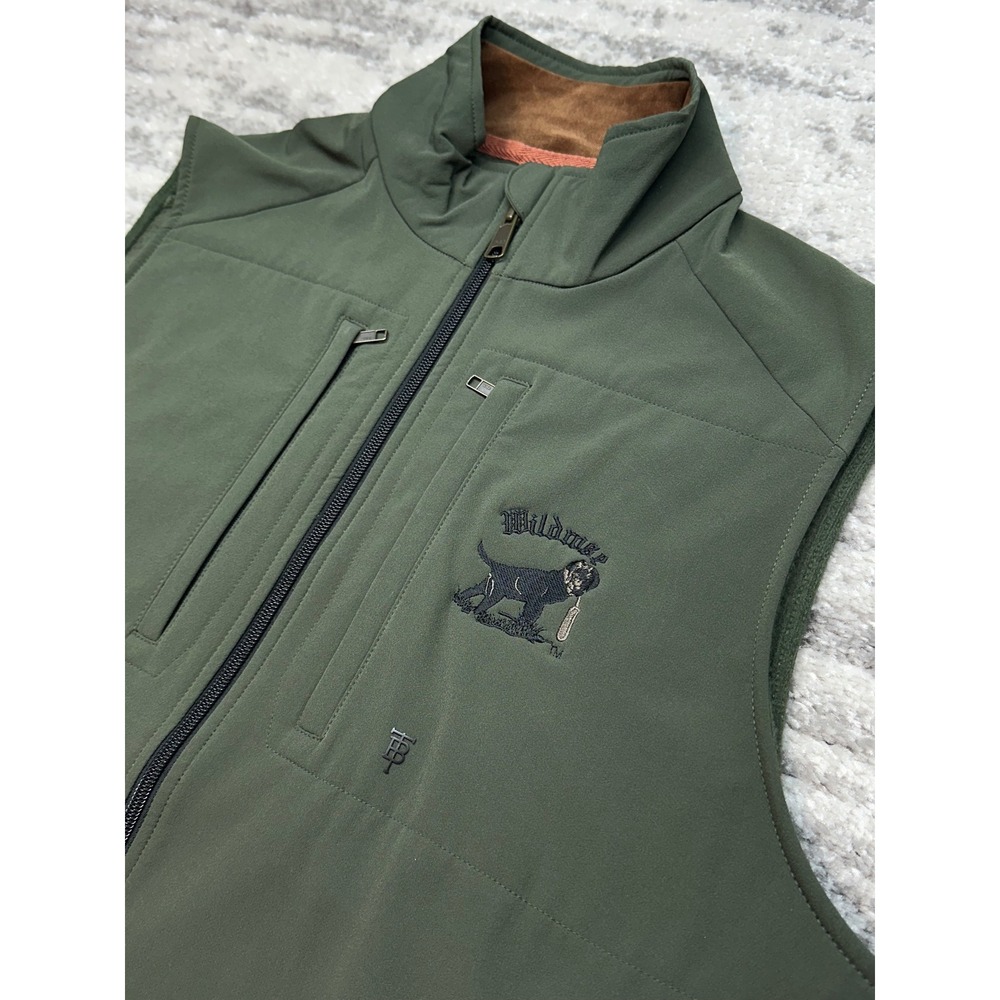 Tom Beckbe Vest Mens L Green Wildmarsh Embroidered Softshell Golf Hunt Dog